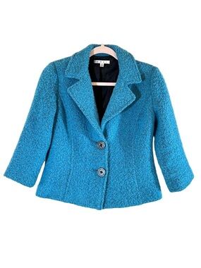 GUC Timeless Cabi Blue Bouclé Button-Front Women's Jacket Clean, smoke free home